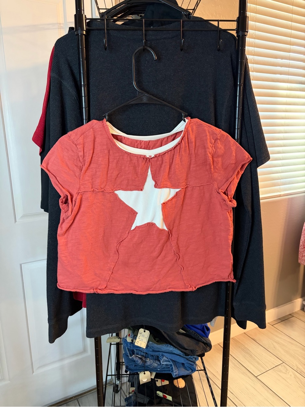 SHEIN Coral Short-Sleeve Tee with White Star